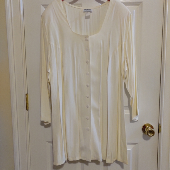 Vintage Natural Resources Women's Off White with Tie Button Down Blouse Size 20 - Picture 2 of 8